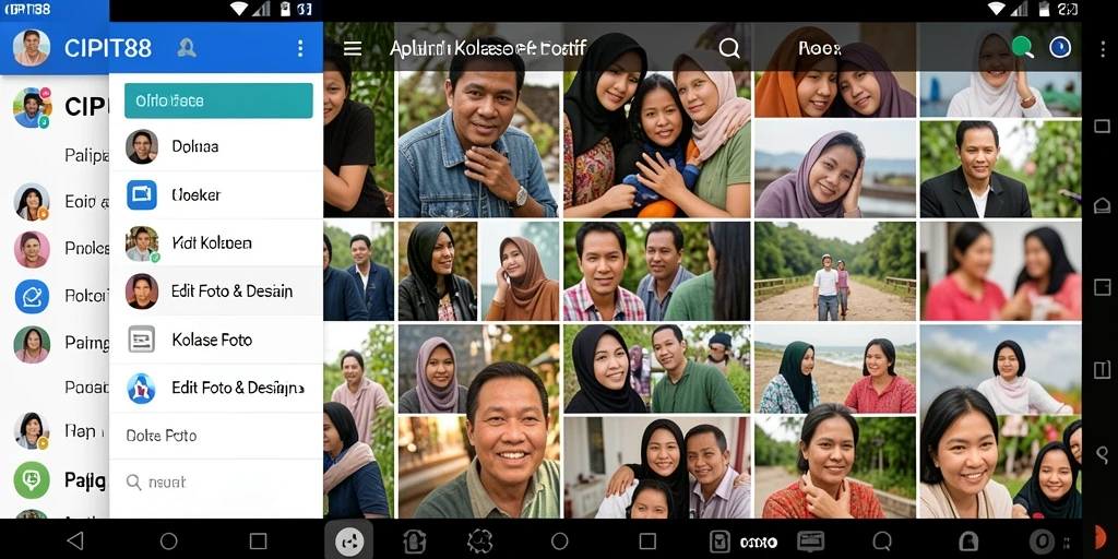 Tampilan antarmuka aplikasi CIPIT88 dengan berbagai fitur Kolase Foto.