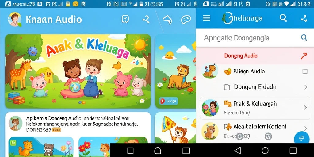 Antarmuka aplikasi MENYALA78 yang ramah pengguna untuk mendengarkan dongeng.