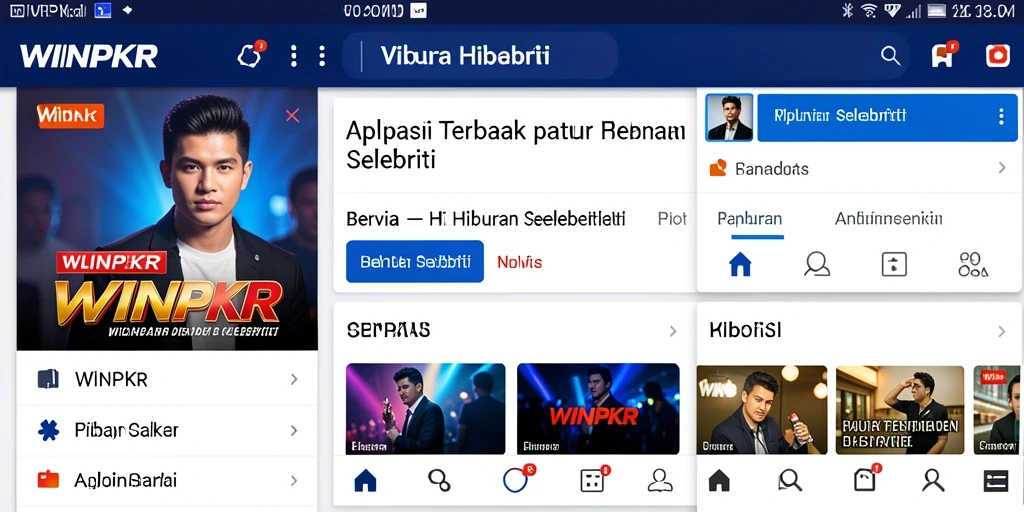 Tampilan aplikasi <strong>WINPKR</strong> yang menampilkan berita selebriti terbaru.